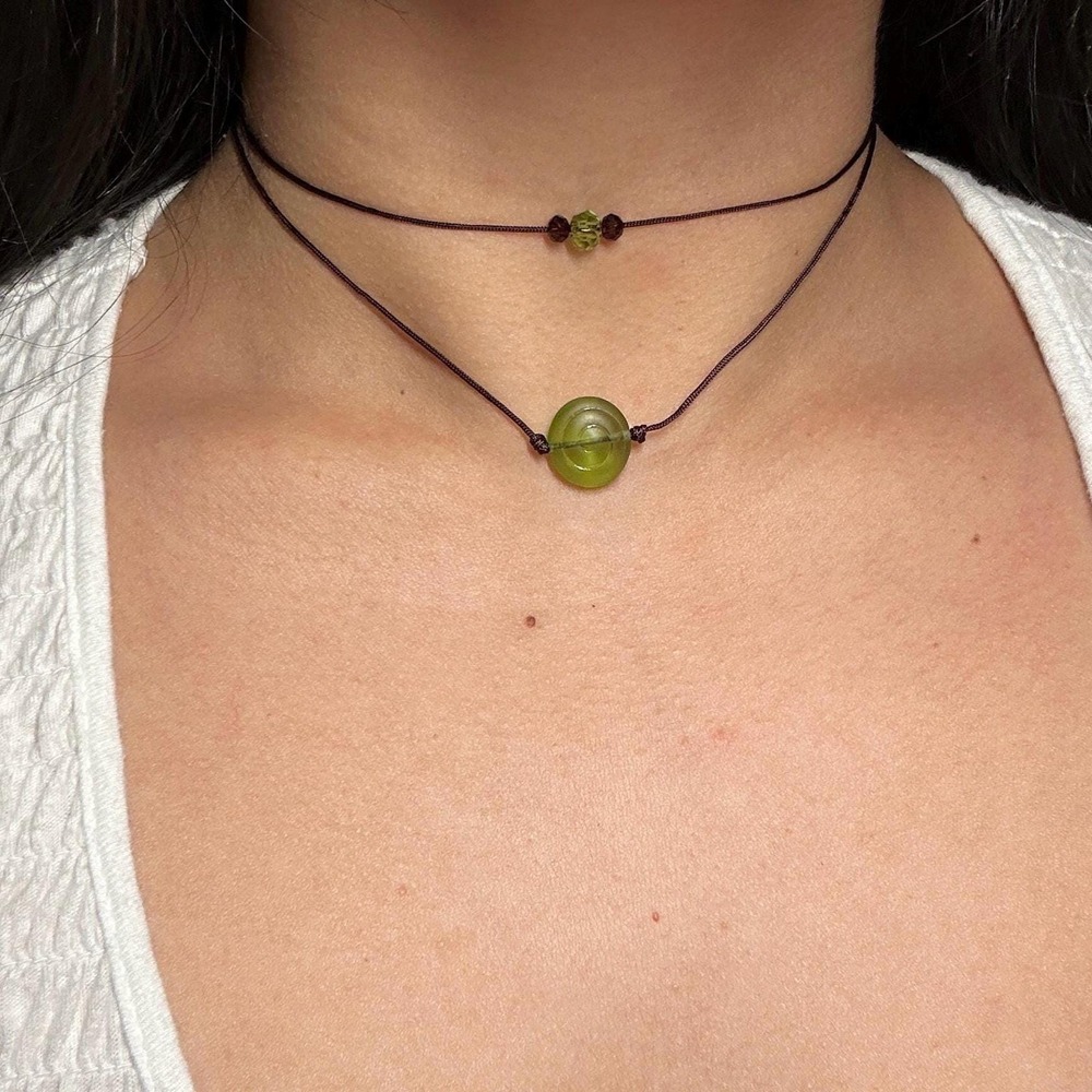 Spiral Olive Layering | Boho Czech Glass Crystal Choker, Earth Tone Jewelry